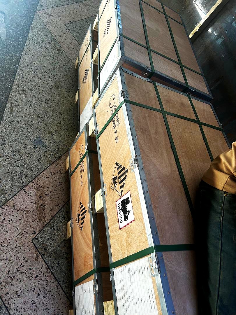 Wooden crates of lithium batteries in stock at the Odowa shop